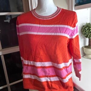 Cabi Women’s Cotton Sweater Stripe Orange Pink Preppy Size Small